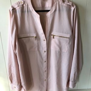 Pink sheer button down blouse